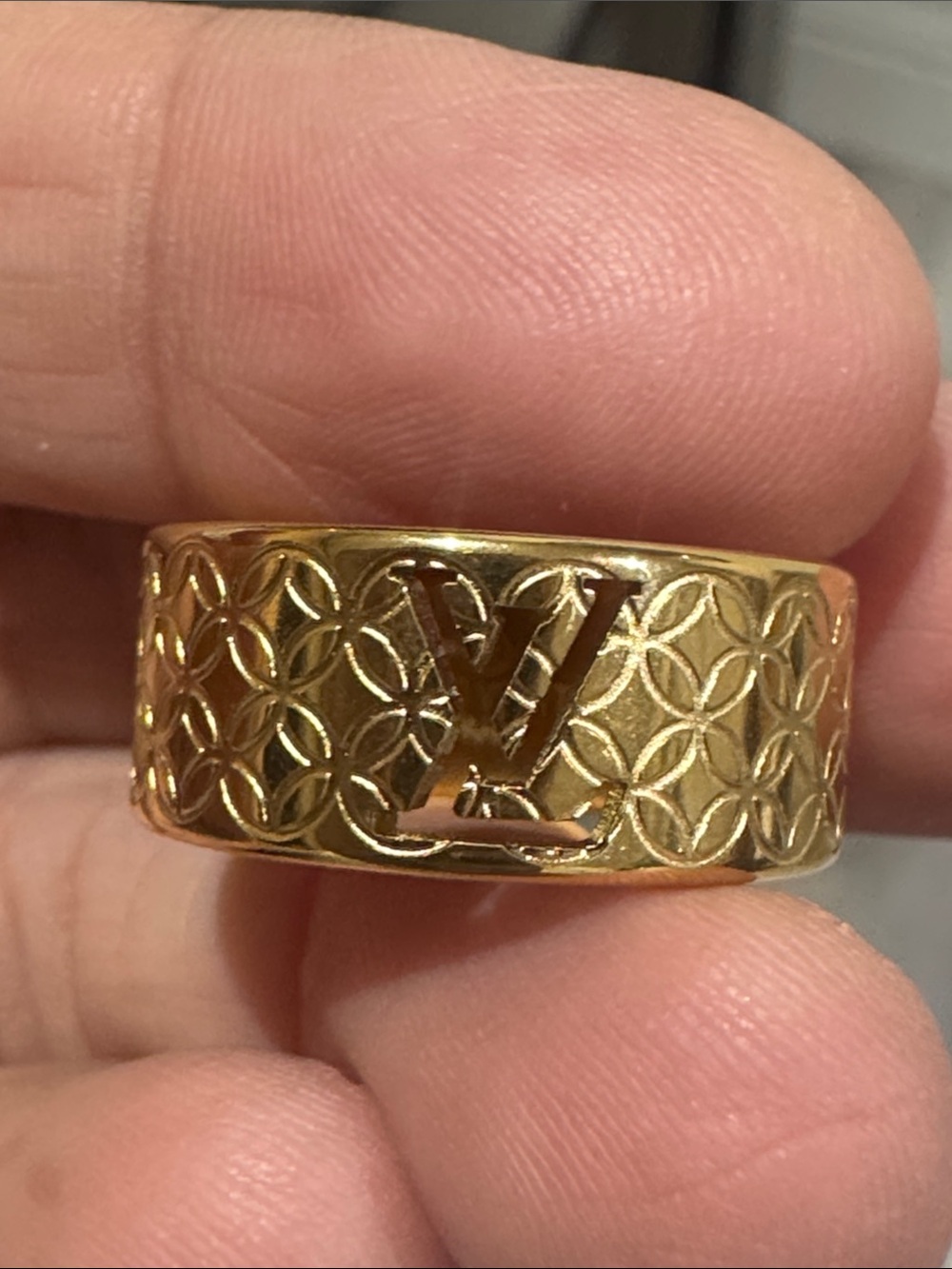 Louis Vuitton Gold Embossed Monogram Wide Band Ring